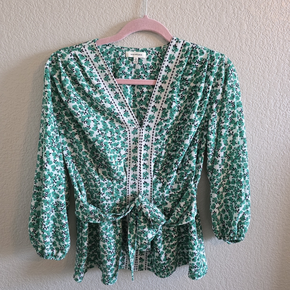 Max Studio Green Floral Blouse